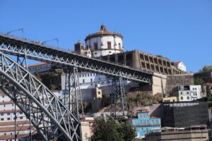 Scenic view of Luís I Bridge with Serra do Pilar Monastery in Porto, Portugal