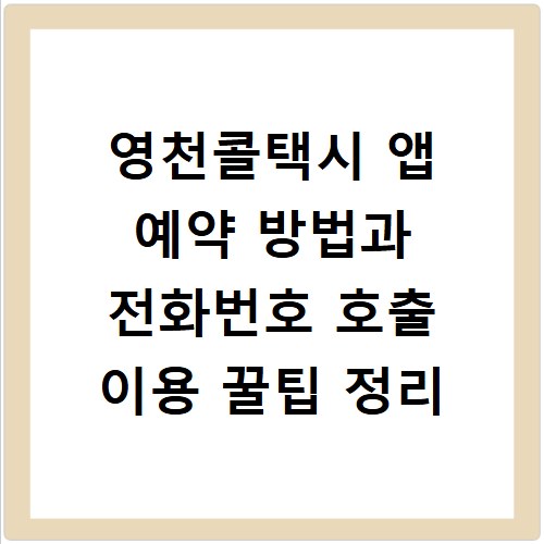 영천콜택시 앱 예약 방법과 전화번호 호출 이용 꿀팁 정리