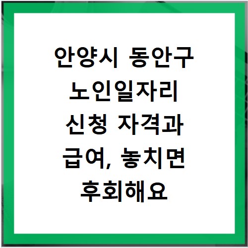 안양시 동안구 노인일자리 신청 자격과 급여, 놓치면 후회해요