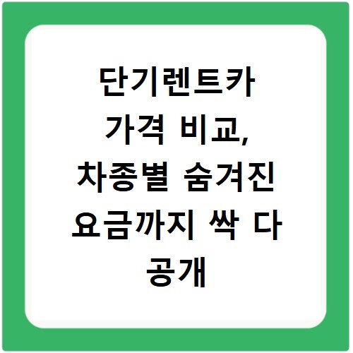 단기렌트카 가격 비교, 차종별 숨겨진 요금까지 싹 다 공개